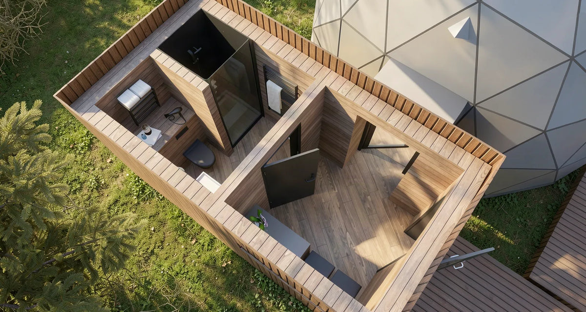 Close aerial view into the GeoHab module beside the GeoHome