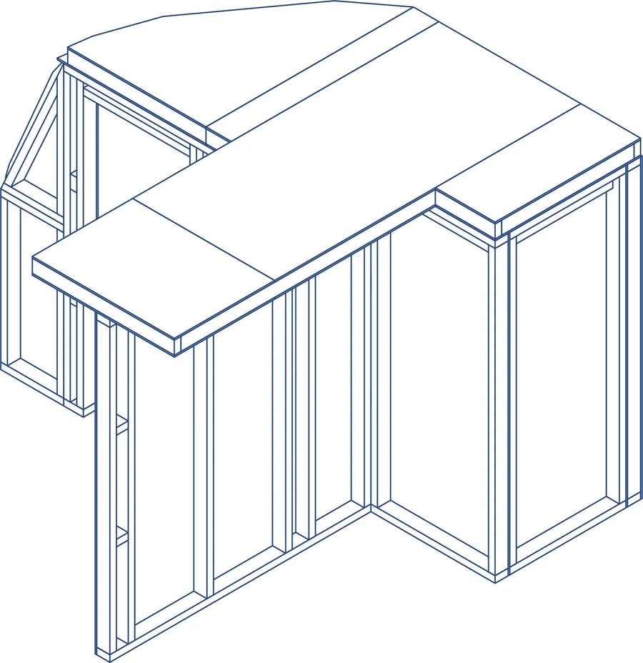 Line drawing of a fitted room divider for a GeoHome