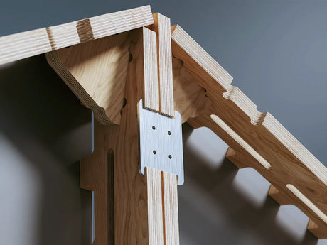 Galvanized steel connector plate joining two GeoHome panel frames