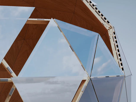 Mirrored double-glazed window modules set into the GeoHome frame