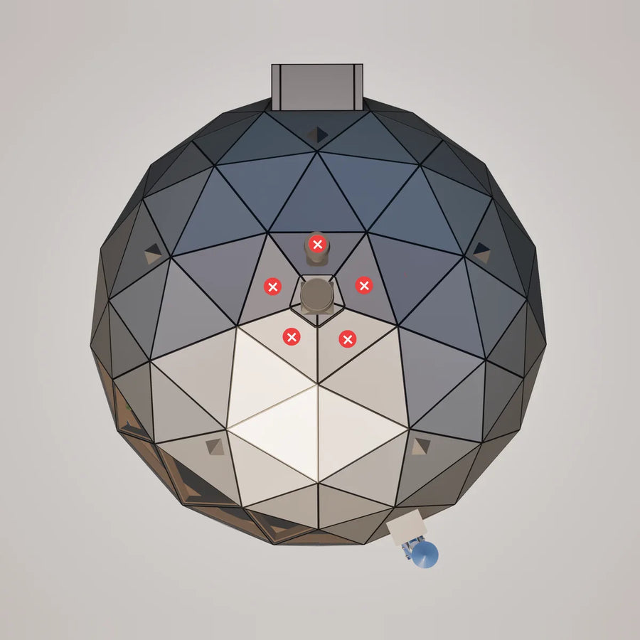 Top view of a GeoHome marking the peak panels that cannot be windows