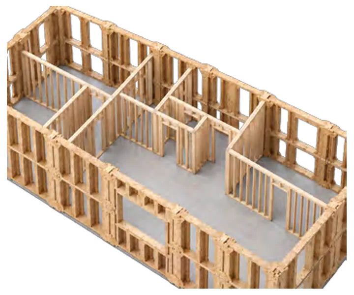 Interior partitions framed conventionally inside a LockFrame structure
