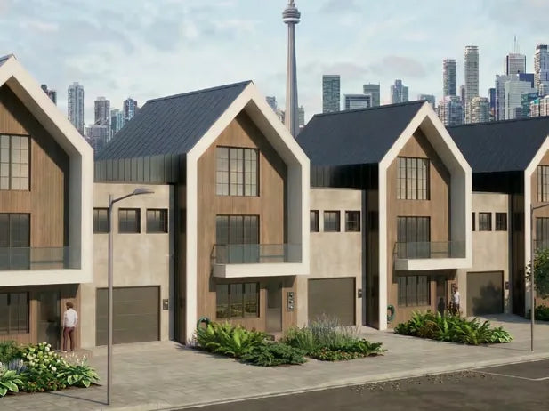 Render of LockFrame townhomes in a city