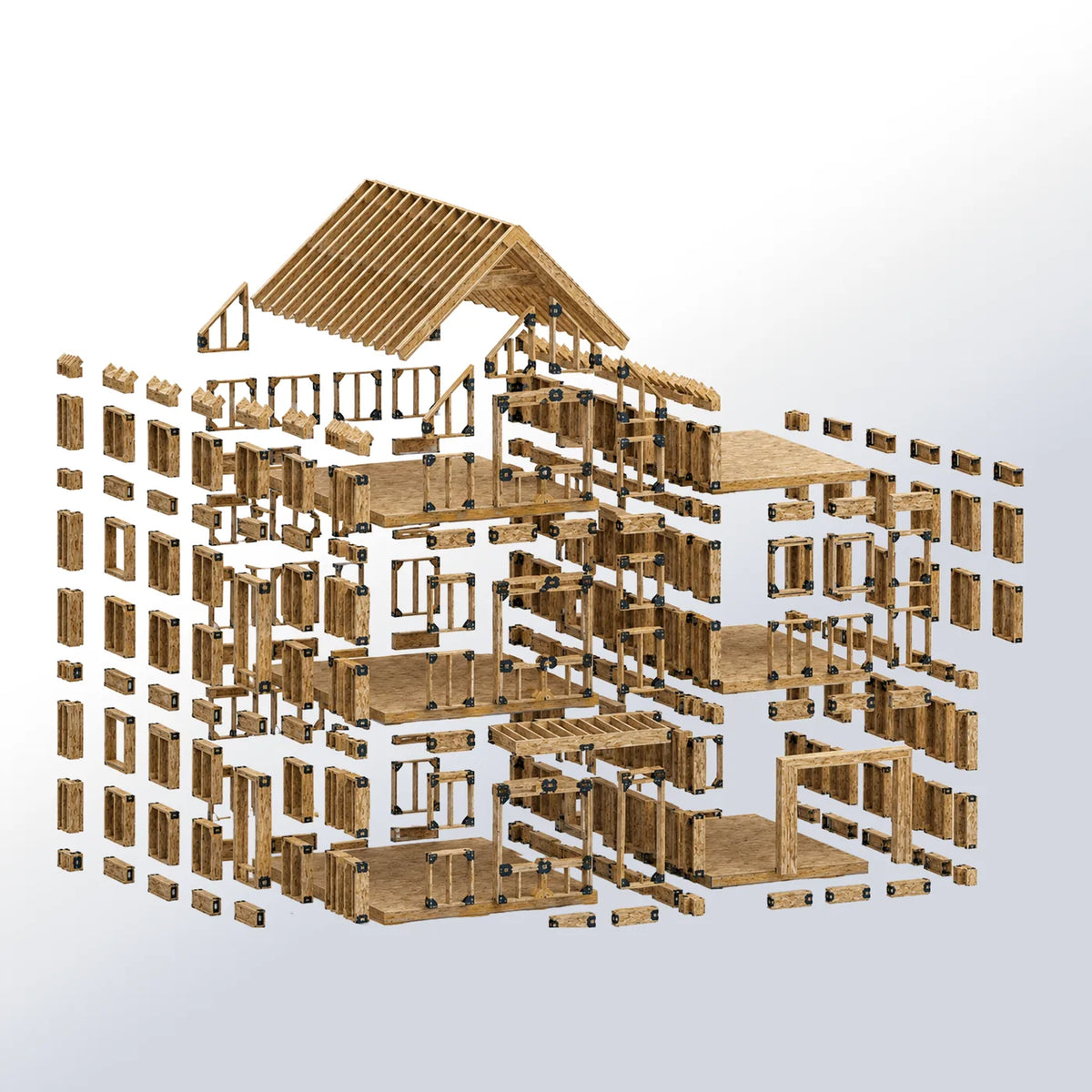 Exploded view of a LockFrame building showing its frame components