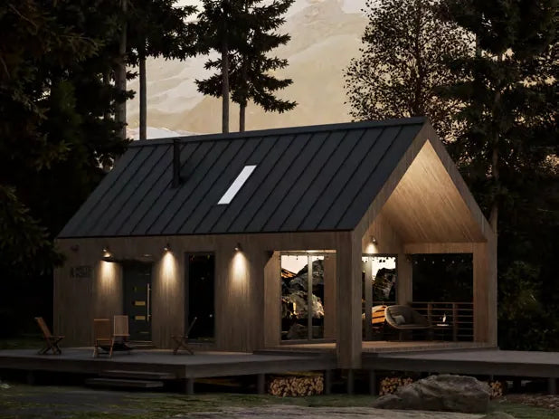 Render of a 400 sq ft LockFrame unit at dusk
